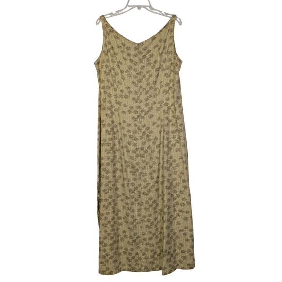 Vintage Tori Richard Honolulu Hawaiian Maxi Dress 16 Tan Green Palm Print Slits - Picture 5 of 11